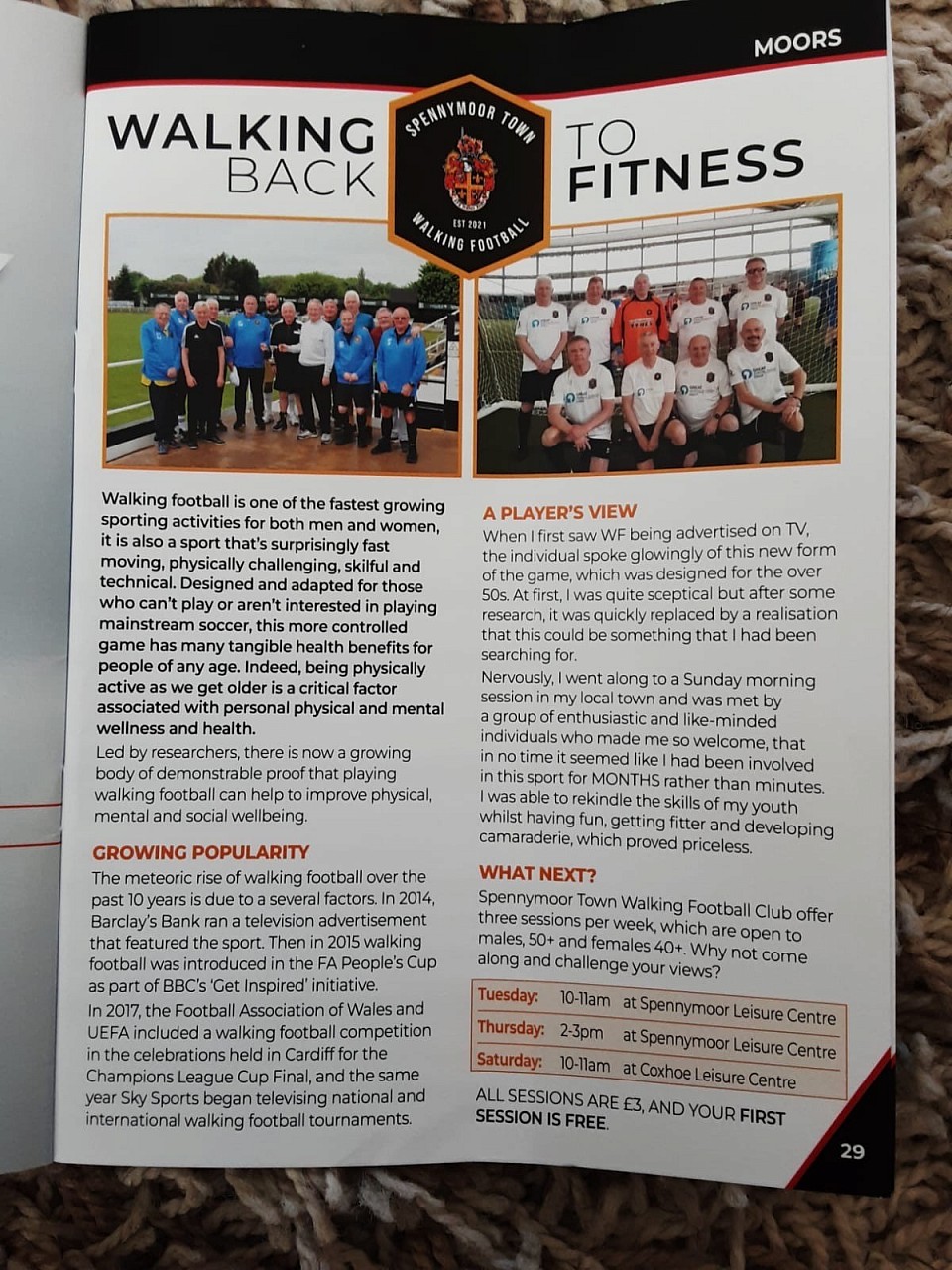 Walking Football Article Featured in Match Programme